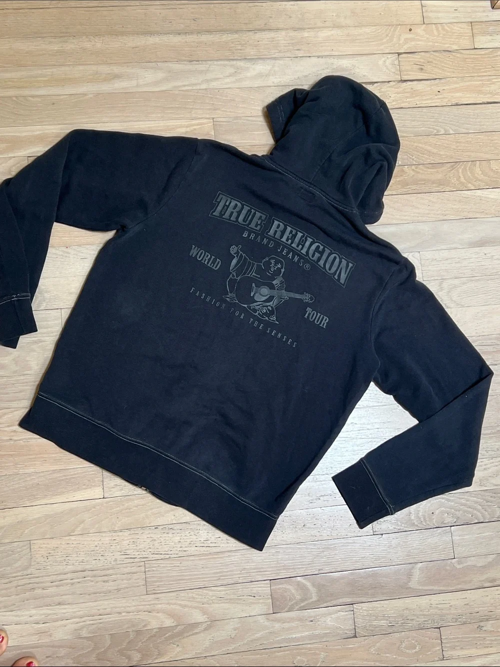 True Religion Black Zip Hoodie with Contrast Drawcords